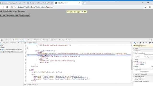 Javascript confirm box with "Ok" and "Cancel" button.