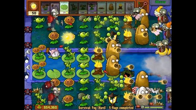 Plants vs. Zombies Gameplay Walkthrough - Episode 21 - Imitater! Survival Fog (Hard)! смотреть онлайн