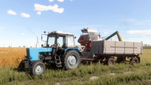 Farming Simulator 22 / Карта Владимировка / Уборка пшеницы НИВА СК-5М-1, МТЗ-80.1