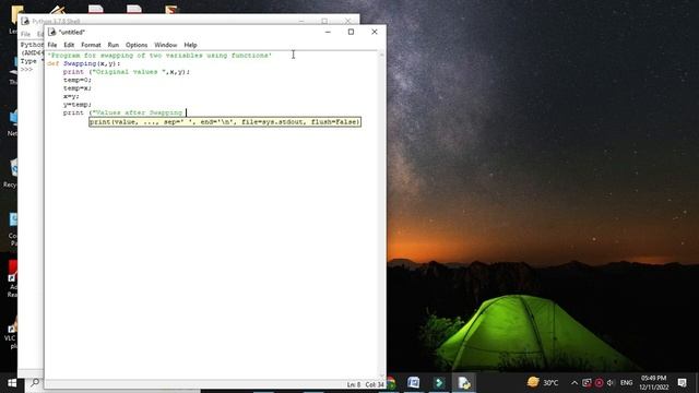 Python Program For Swapping of Two Numbers Using Function