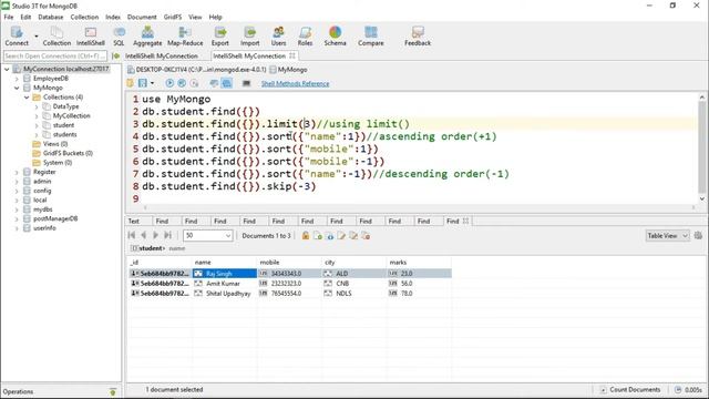 13- How to use Limit, Sort and Skip Methods in MongoDB | MongoDB Tutorial in Hindi