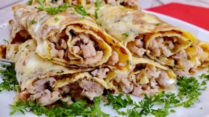 ЯИЧНЫЕ БЛИНЧИКИ С МЯСНОЙ НАЧИНКОЙ - простая ароматная закуска