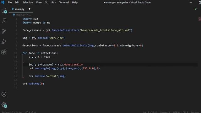 Blur Faces in Realtime With Python and OpenCv | python project