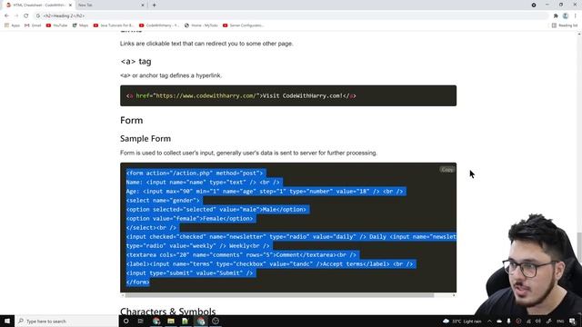 HTML cheat sheets with code with harry... #code #codewithharry