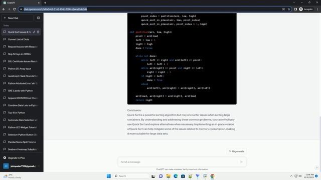 Quick Sort in Python does not work while trying on larger container