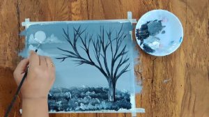 Blue Tree Easy Acrylic Landscape Painting For Beginners