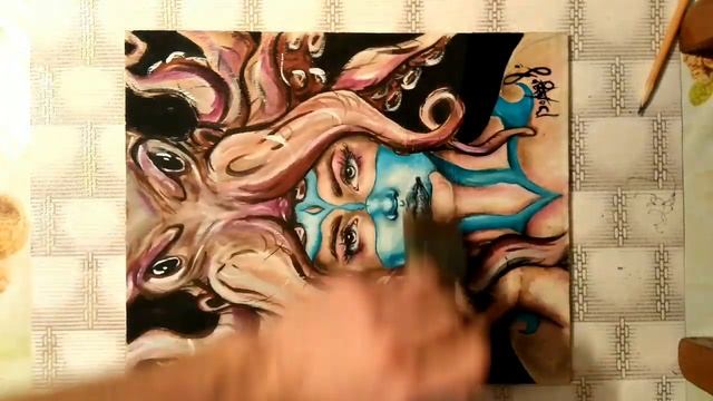 Рисунок гуашью, девушка с осьминогом.) смотреть онлайн