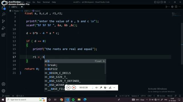 C Program to find roots of quadratic equation | C Programming tutorials