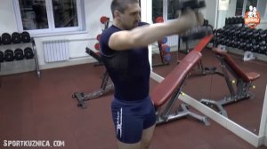 Подъем гантелей перед собой. Упражнение на плечи