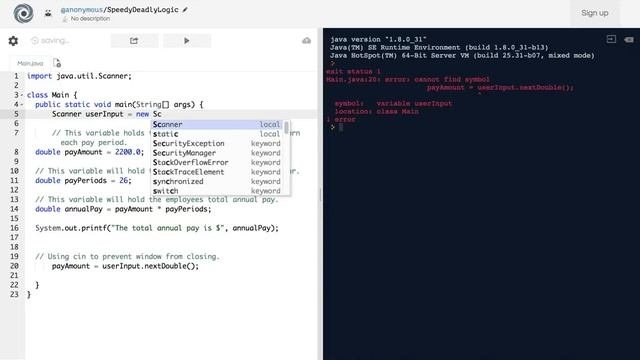 Error: Cannot Find Symbol Symbol:   Variable UserInput   Location: Class Main