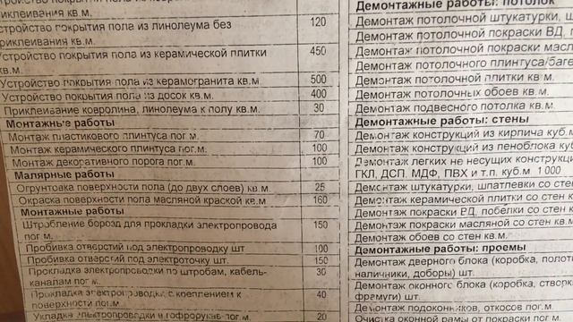 ПРАЙС-ЛИСТ НА СТРОИТЕЛЬНО-ОТДЕЛОЧНЫЕ РАБОТЫ УСТАРЕВШИЕ ЦЕНЫ ДОБАВЛЯЕМ ПЛЮС 10% К ЦЕНЕ