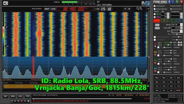 28.06.2024 10:33UTC, [Es], Radio Lola, Сербия, 88.5МГц, 1815км