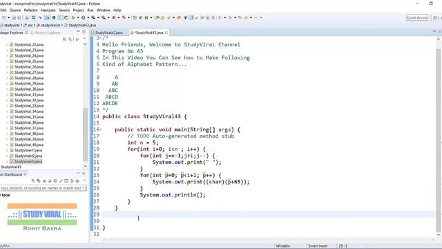 Java Program 43 - Java Program to Print Alphabet Patterns - Study Viral смотреть онлайн