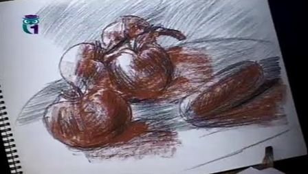Уроки рисования (# 15) карандашом. Рисуем помидоры и огурец