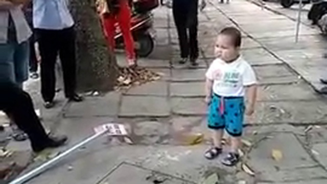 Китайский мальчик защитил свою бабушку от полицейских  Стально трубой