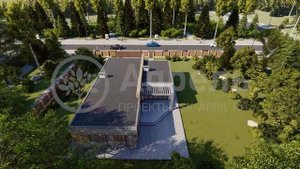 Проект современного одноэтажного дома с плоской крышей и гаражом 203 кв.м.