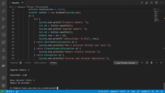 POO com Java no VS Code :: Aula 22 :: Tratamento de Exceções смотреть онлайн