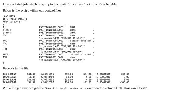 Databases: to_number, ORA-01722: invalid number error смотреть онлайн