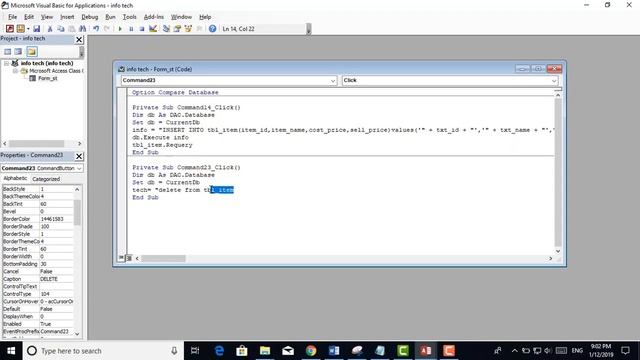DELETE button in Microsoft access by using SQL code