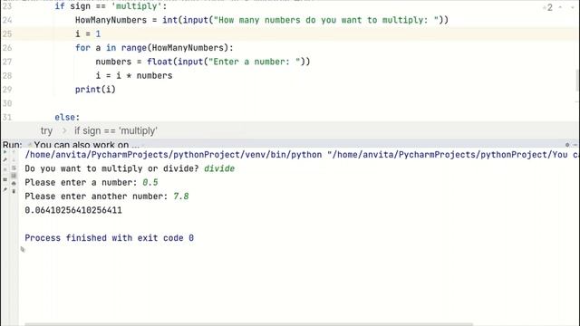 Python with Anvita #47  - Python programming for beginners - multiplication, division, loop, errors