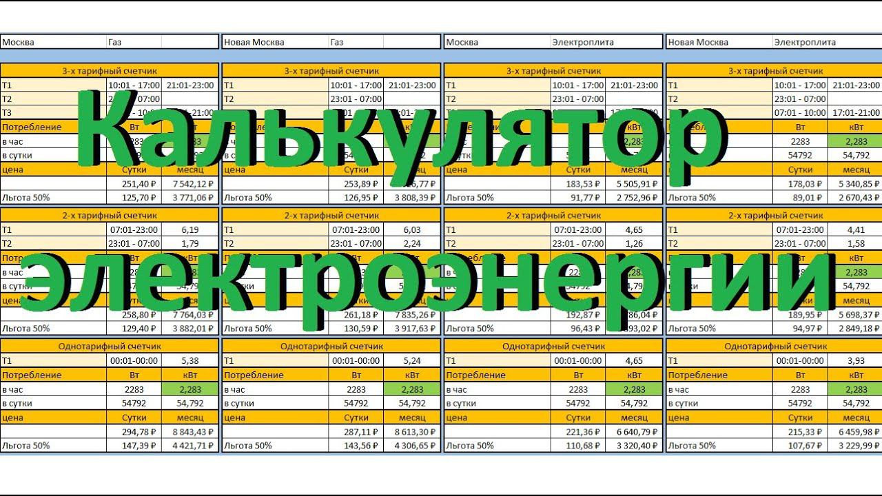 Калькулятор расхода электричества к 01.07.2018 смотреть онлайн