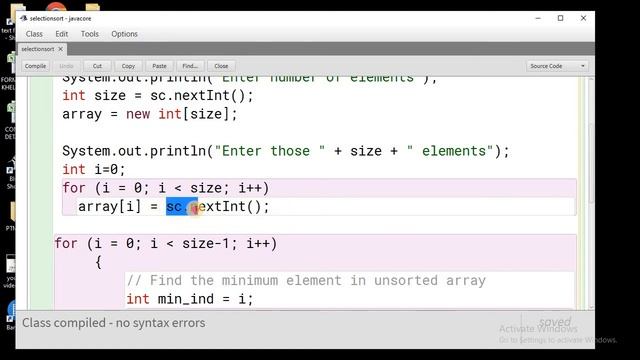 Selection Sort Java program