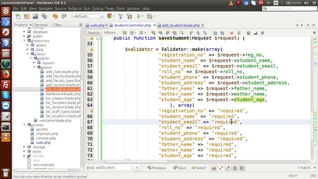 Laravel Admin Panel Development beginners Tutorial(#27)Save Student to database table | Upload Imag