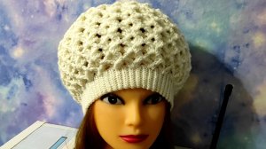 Шапка-берет узором 3Д крючком. Подробное видео для начинающих.