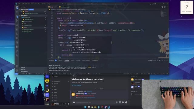 ASMR Coding - Weather discord bot with discord.js - No Music & No Talking