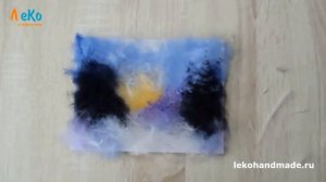 Шерстяная акварель/ Картина из шерсти Зимний пейзаж/ Мастер-класс