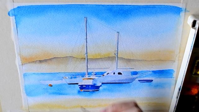 Рисуем яхту, баркас и лодочку Акварелью Подробная версия смотреть онлайн