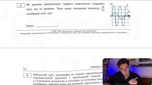 На рисунке представлены графики зависимости координат двух тел от времени. Чему равно отношение - №