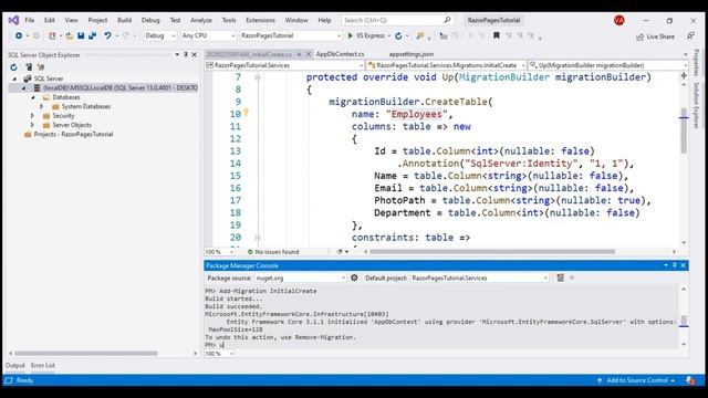 EF core migrations in razor pages project
