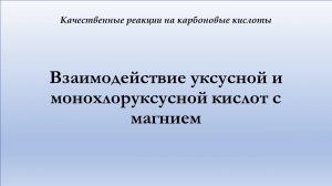 Взаимодействие уксусной и монохлоруксусной кислот с магнием