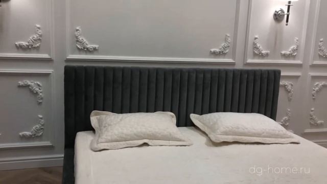 Кровать Mora серая с низким изголовьем смотреть онлайн