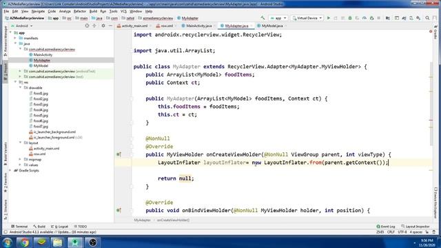 tutorials for android app development for beginners java Adapter Class Urdu #3