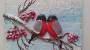 Зимняя картина из солёного теста. Снегири. МК.