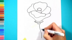 Как нарисовать цветок мака. Простой рисунок к 8 марта и раскраска.How to draw a poppy flower.