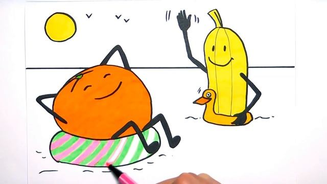 Рисование и раскраски для девочек! Мистер Апельсин и Банан в море! \\ Творчество для девочек!