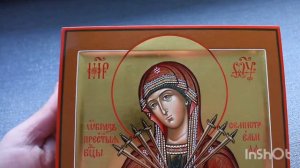 Икона Богородицы Семистрельная . Покрытие иконы олифой и лаком . Мастер классы по иконописи .
