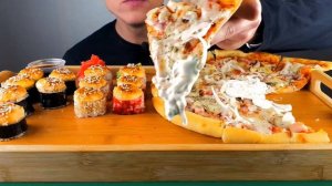 ASMR SUSHI&ROIIS PIZZA (EATING)MUKBANG 초밥 롤  무방 먹기 Асмр суши роллы пицца (мукбанг) итинг  롤 회 피자