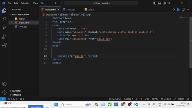 JAVASCRIPT | Creating  a bmi calculator| tutorial 20