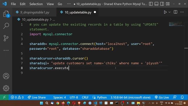 UPDATE Statement to update records in a table in MySQL Python | Python MySQL Tutorial in Hindi #10