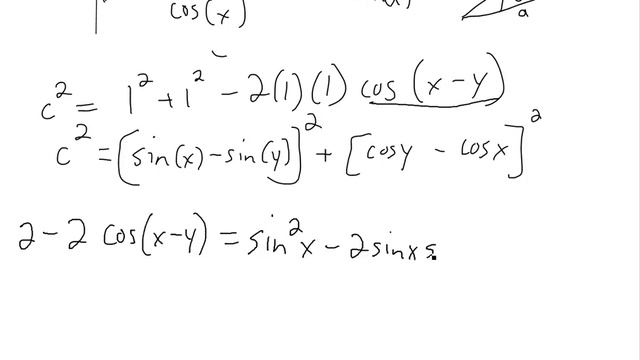 Trigonometry Identities: cos(x +/- y) = cos(x)cos(y) -/+ sin(x)sin(y)