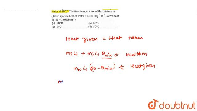 One kilogram of ice at `0^(@)C` is mixed with one kilogram of water at `80^(@)C`. The final смотреть онлайн