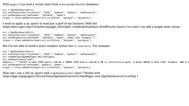 GIS: pyqgis - Load a PostgreSQL/PostGIS layer from a SQL query смотреть онлайн