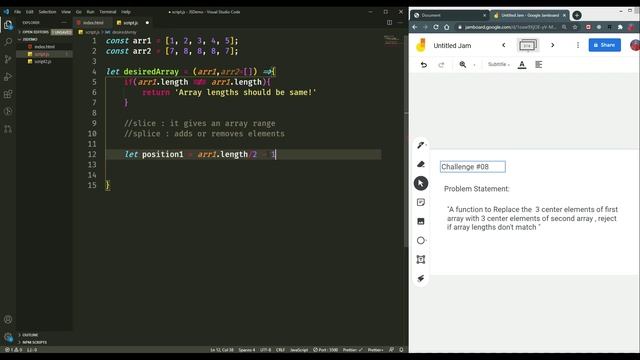 C08 : Replace values of two arrays | English & Hindi | Javascript Interviews | for beginners