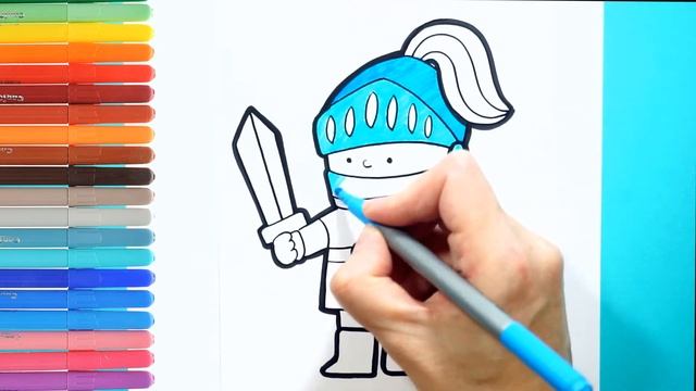 Рисуем рыцаря. Простой рисунок и раскраска рыцаря. Simple drawing and coloring of a knight. смотреть онлайн