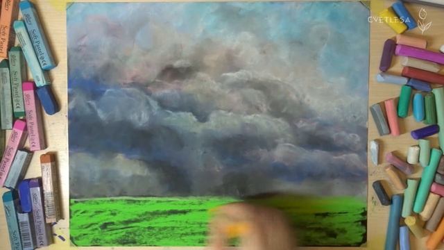 Рисование сухой пастелью | Тучи пастелью | Pastel painting Soft pastel смотреть онлайн