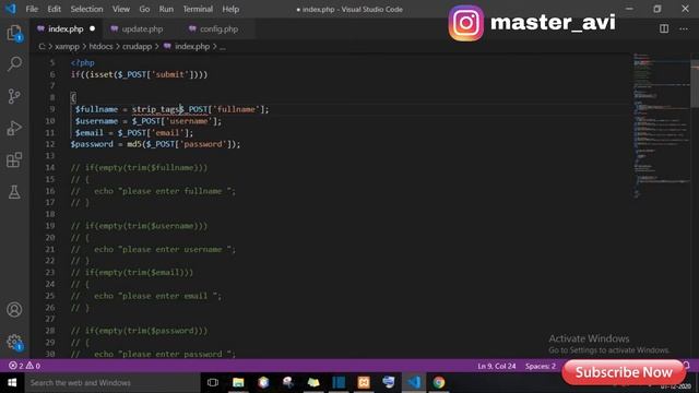 lecture 13 validation for HTML tag entries| PHP CRUD Operation tutorial in hindi | #PHPcrudoperatio